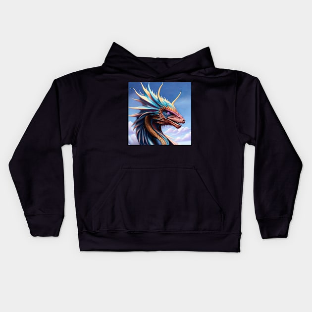 Ferocious Horned Rainbow Dragon Kids Hoodie by dragynrain